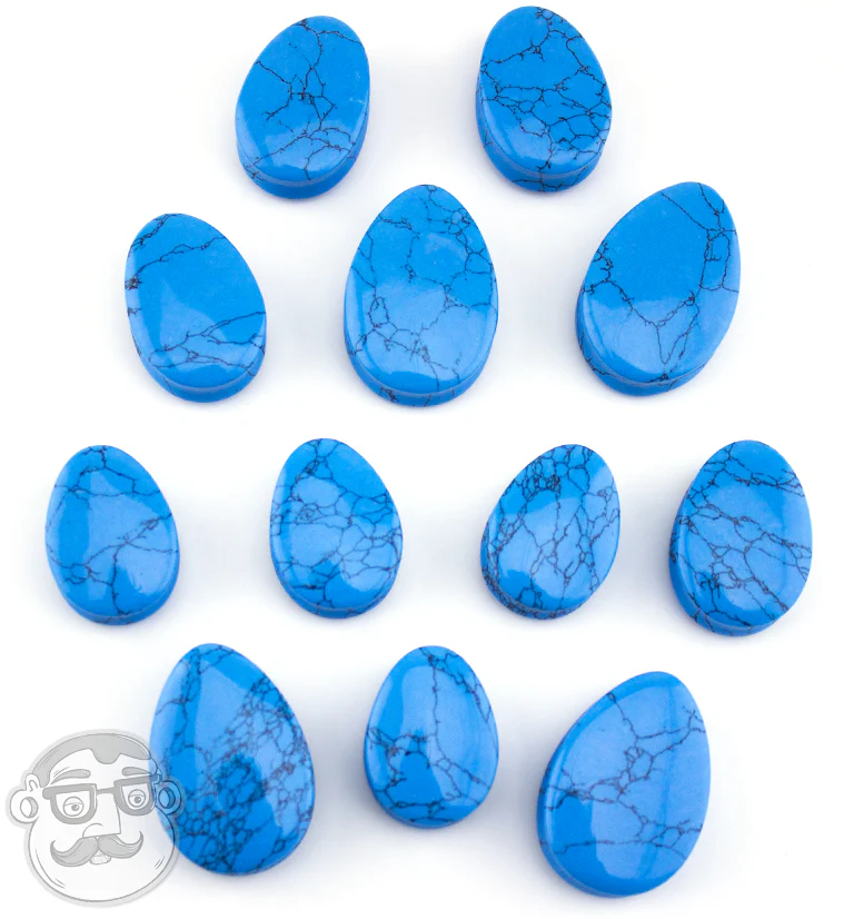 Turquoise Howlite Stone Teardrop Plugs - Image 5