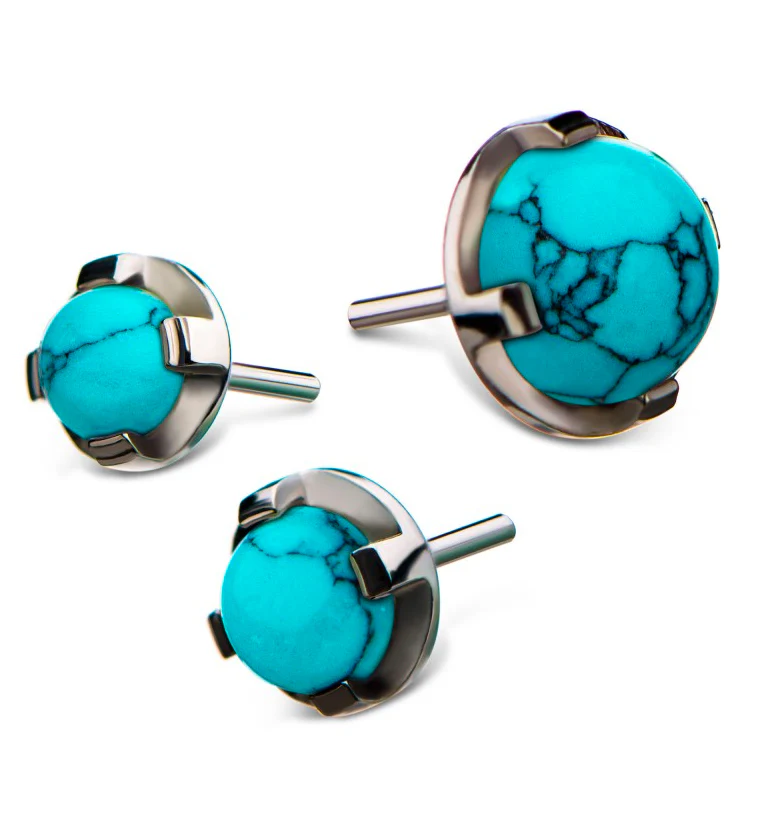 Turquoise Howlite Stone Threadless Titanium Top