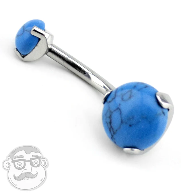 Turquoise Howlite Stone Titanium Belly Button Ring - Image 2