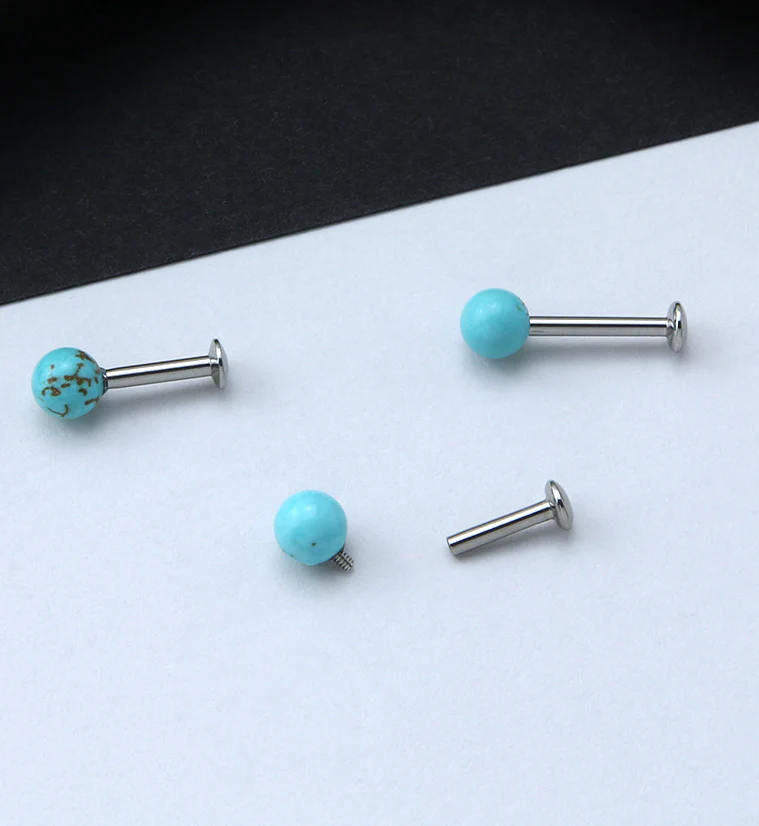 Turquoise Howlite Stone Ball Top Internally Threaded Labret - Image 2