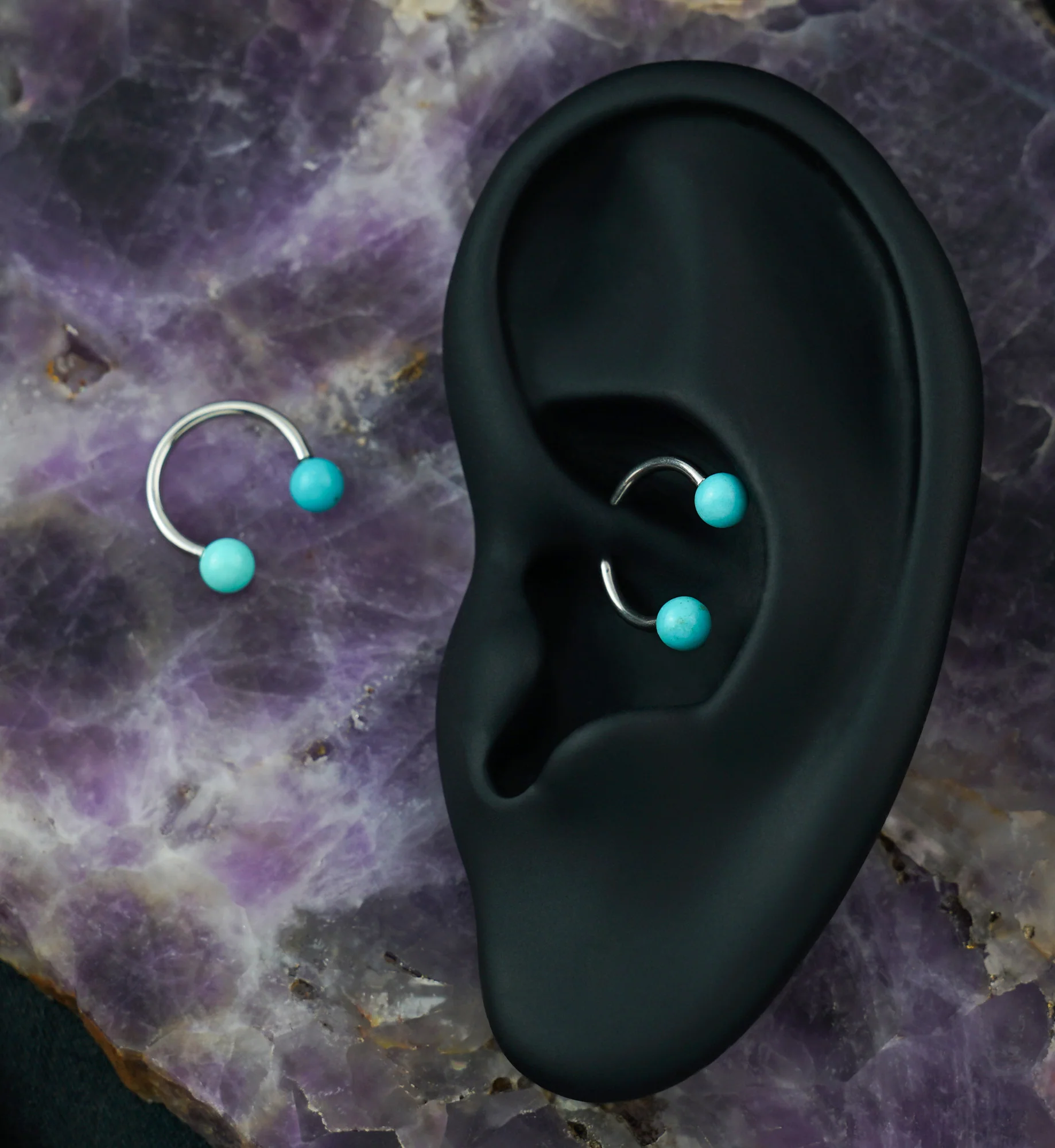 Turquoise Howlite Stone Circular Barbell - Image 5