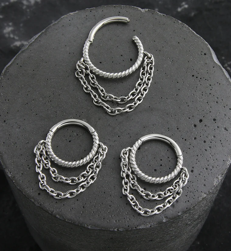 Twine Double Dangle Chain Stainless Steel Hinged Segment Ring - Image 2