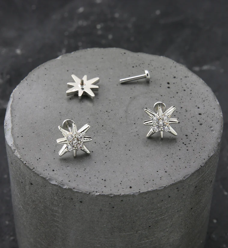 Twinkle Clear CZ Stainless Steel Internally Threaded Labret - Image 2