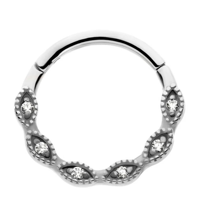 Twist Beaded Clear CZ Stainless Steel Hinged Segment Ring