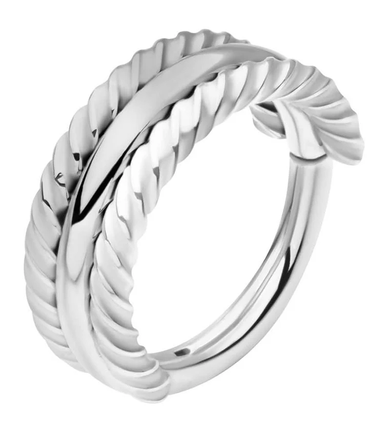 Twisted Edge Triple Stacked Stainless Steel Hinged Segment Ring