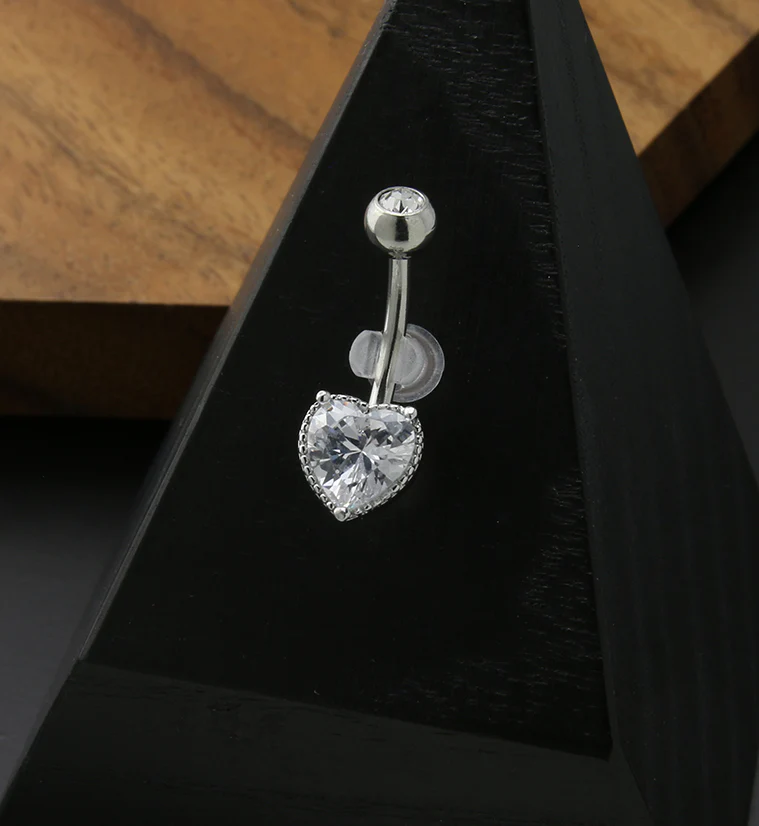 Twisted Heart Clear CZ Stainless Steel Belly Button Ring - Image 2