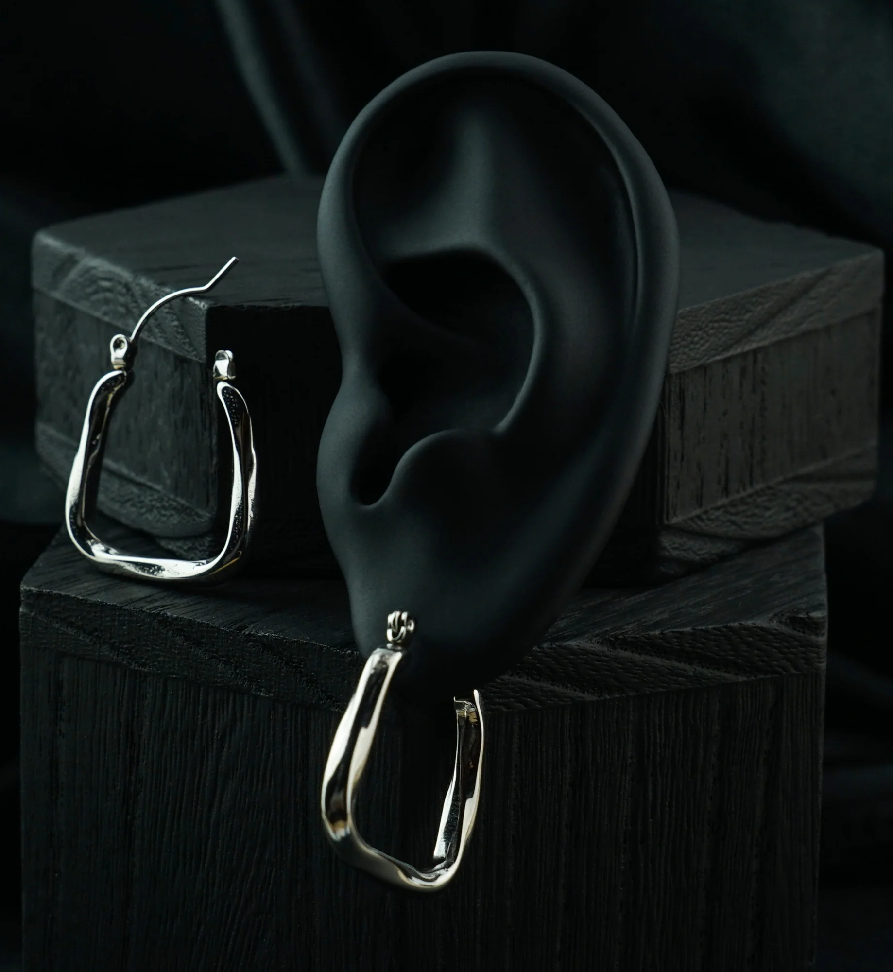 Twisted Square Stainless Steel Hinged Hoop Dangle Earrings - Image 2