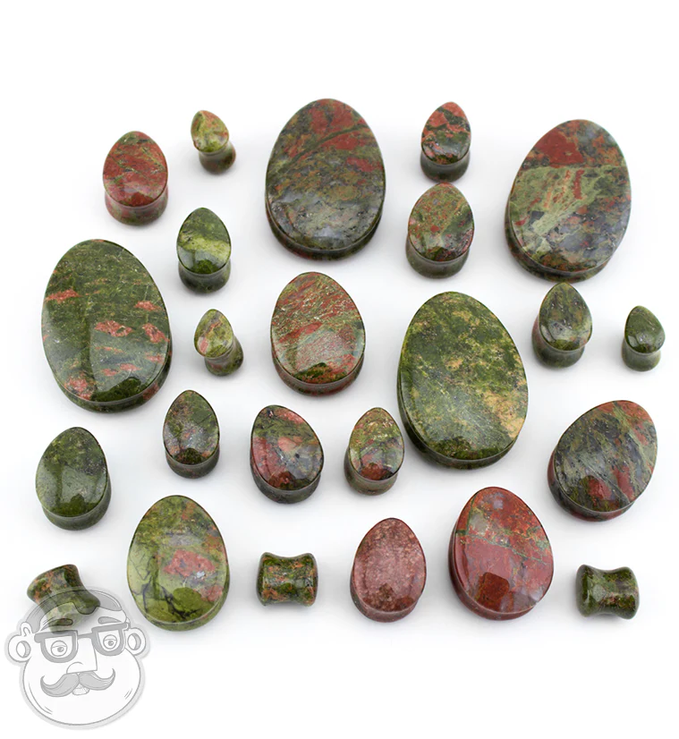 Unakite Teardrop Stone Plugs - Image 2