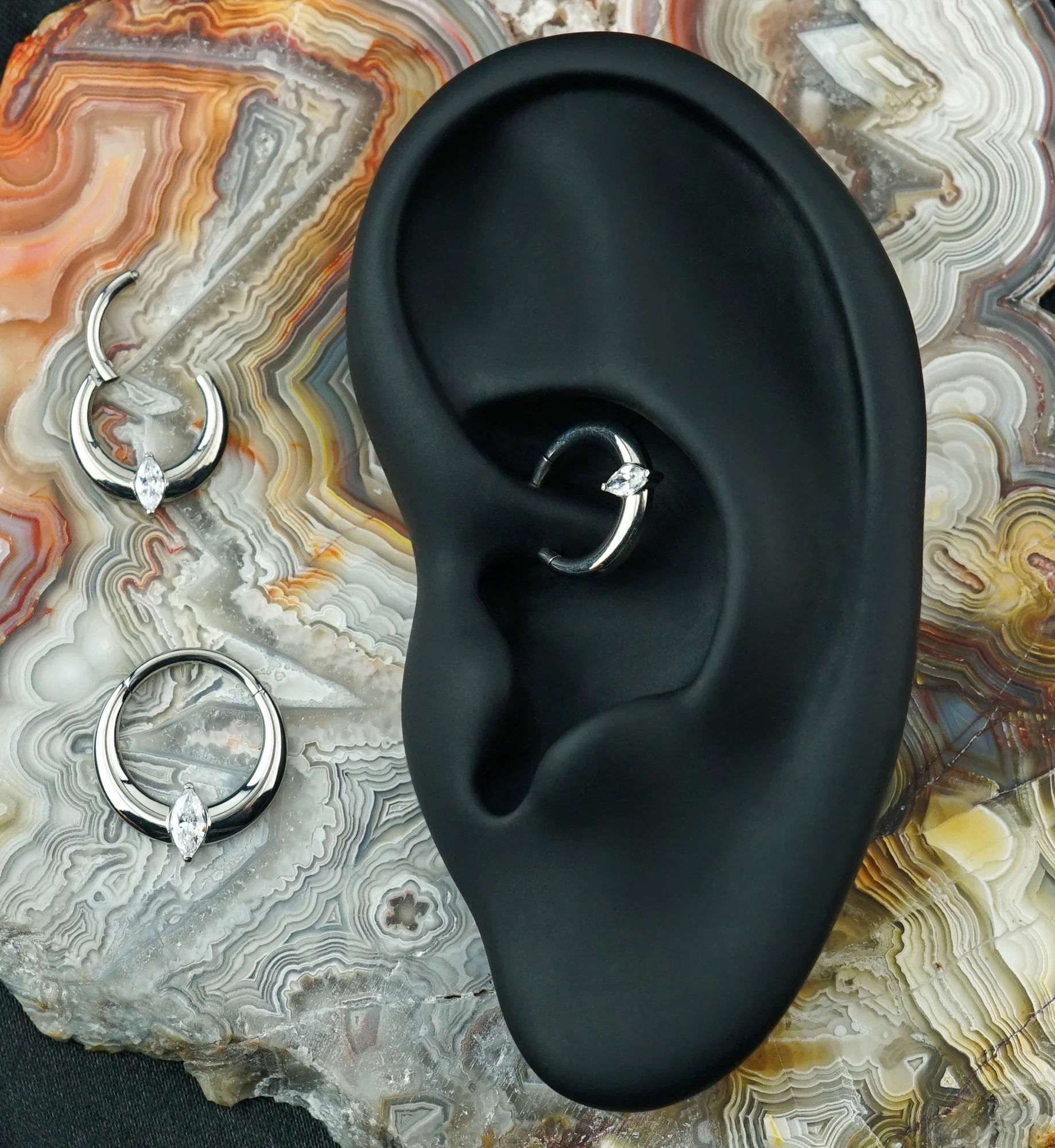 Vast Marquise CZ Titanium Hinged Segment Ring - Image 3