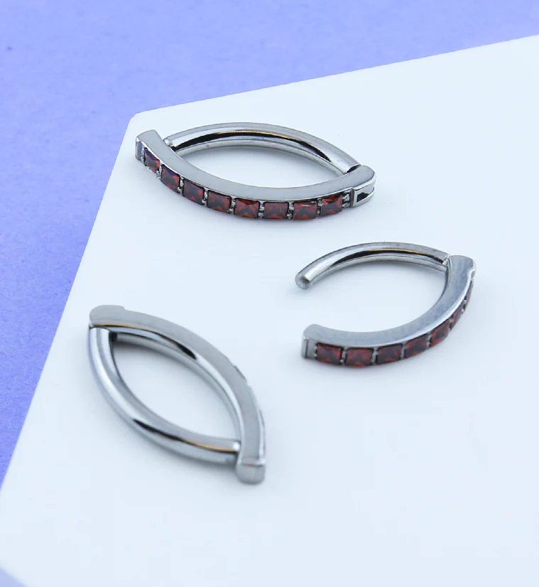 Vertical Red CZ Titanium Hinged Segment Ring - Image 3