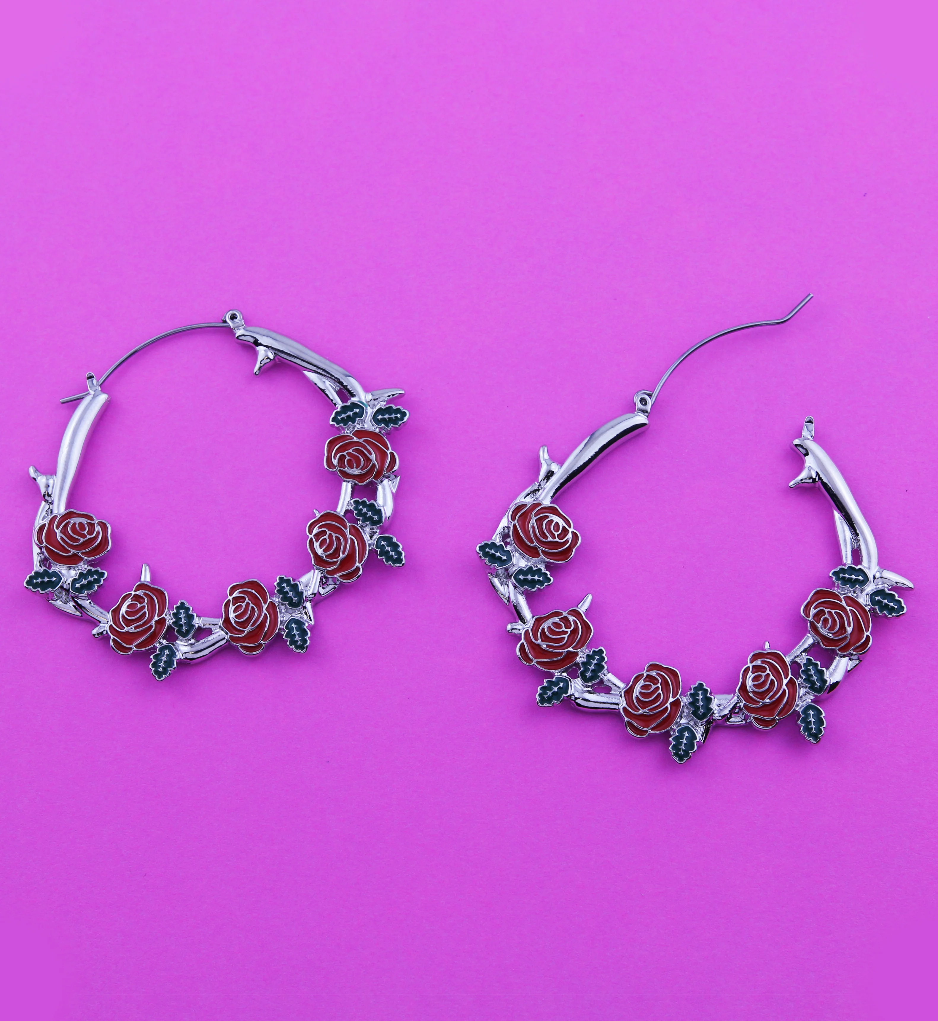 Vine of Roses Stainless Steel Plug Hoops - Image 2