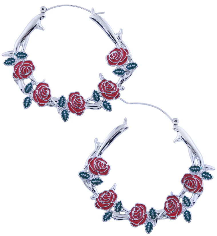 Vine of Roses Stainless Steel Plug Hoops - Image 3