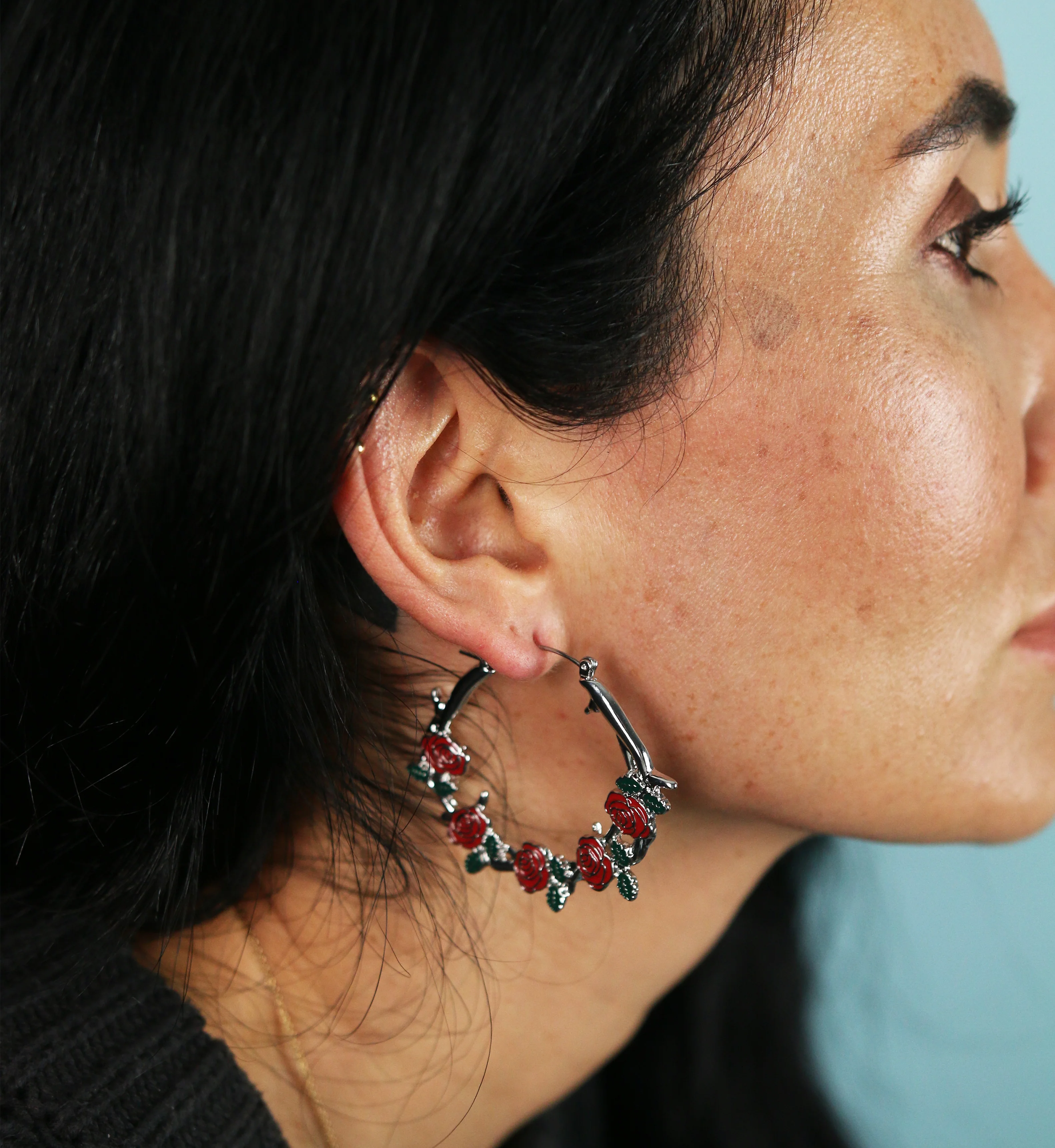 Vine of Roses Stainless Steel Plug Hoops - Image 4