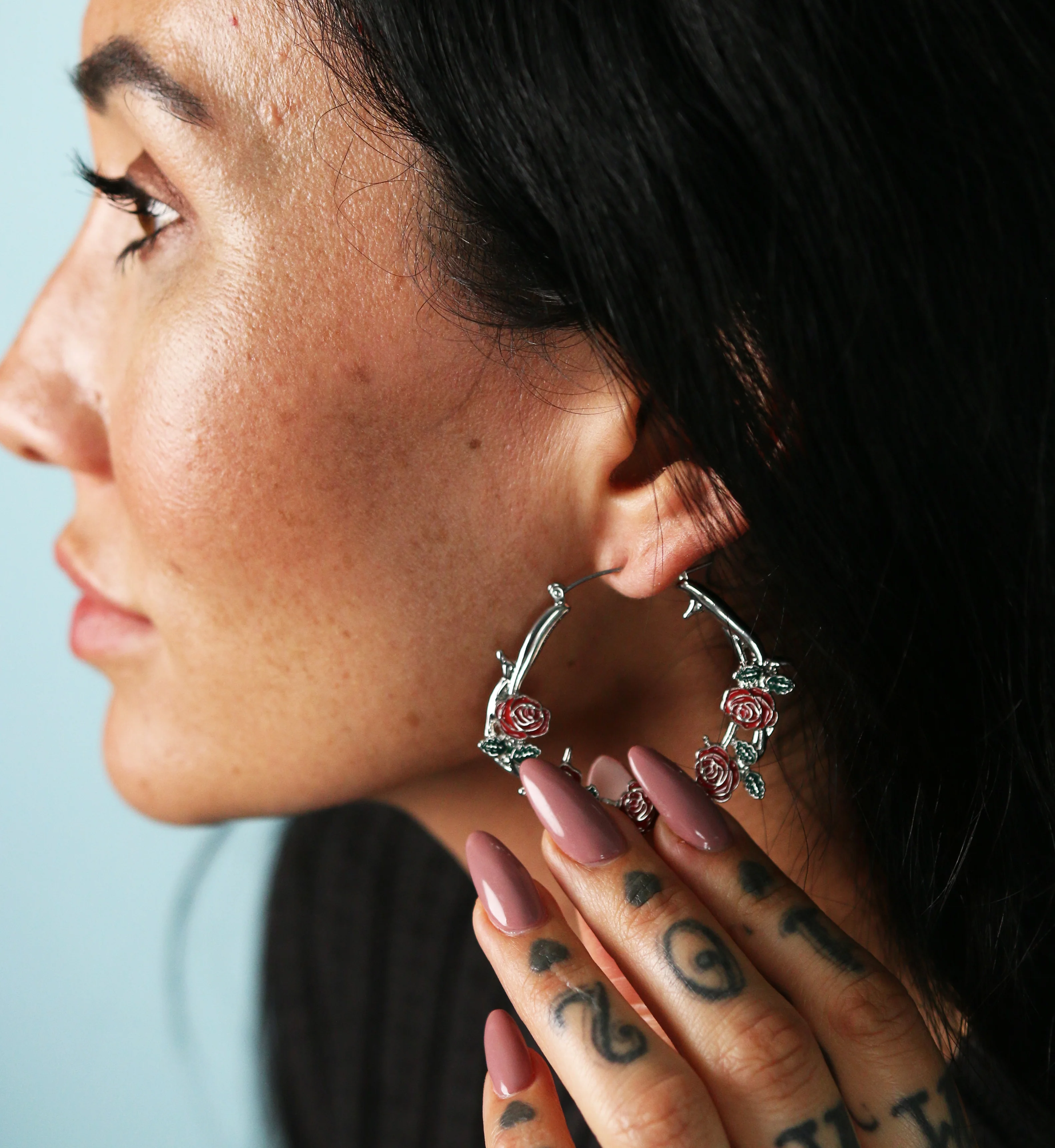 Vine of Roses Stainless Steel Plug Hoops - Image 6