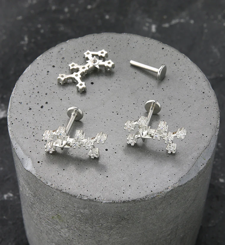 Virgo Constellation Clear CZ Stainless Steel Internally Threaded Labret - Image 2
