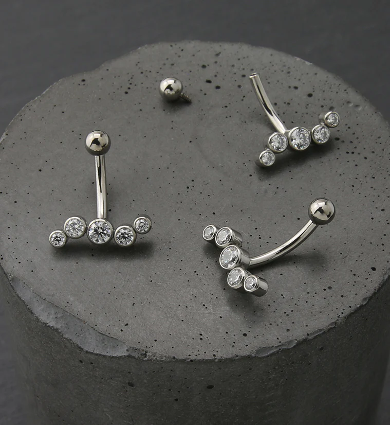 Wavy CZ Internally Threaded Titanium Curved Barbell - Image 2