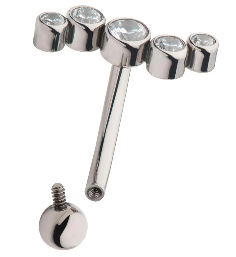 Wavy CZ Internally Threaded Titanium Curved Barbell - Image 3