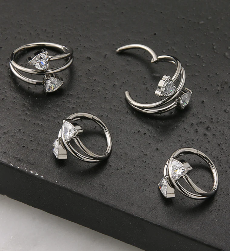 Whirl Heart CZ Titanium Hinged Segment Ring - Image 2