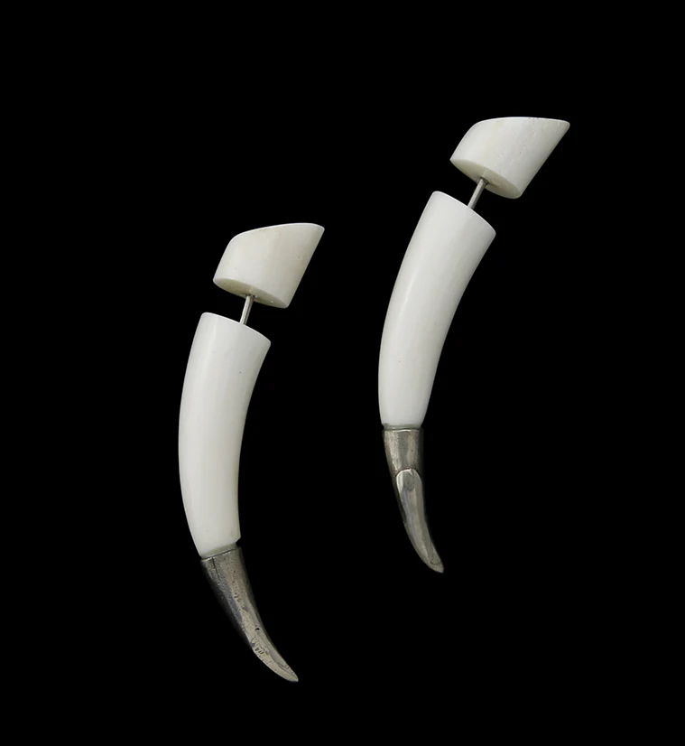 White Bone Fake Gauge Tapers Tribal Earrings