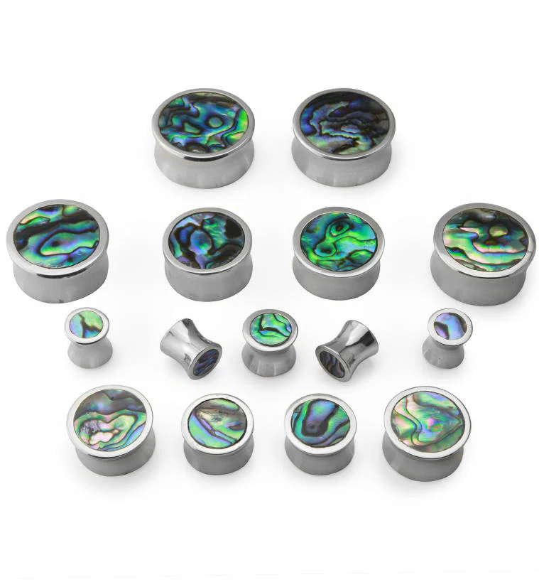 White Brass Abalone Shell Inlay Plugs - Image 2