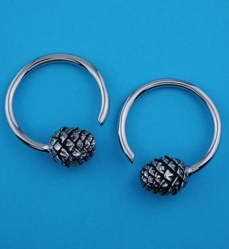 White Brass Pine Cone Ear Weights - Image 2