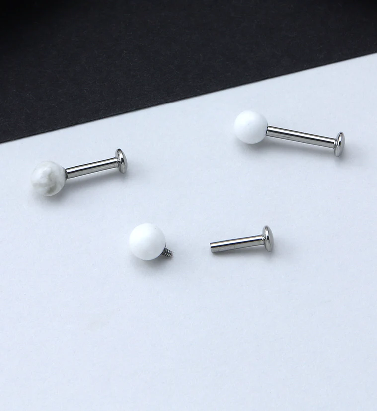 White Howlite Stone Ball Top Internally Threaded Labret - Image 2