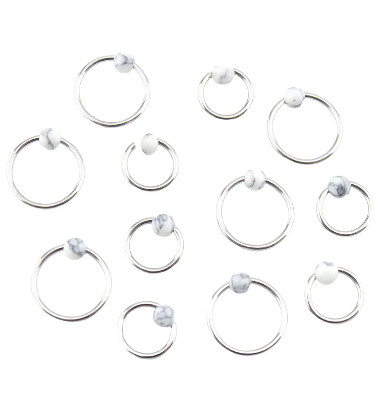 White Howlite Stone Captive Bead Ring