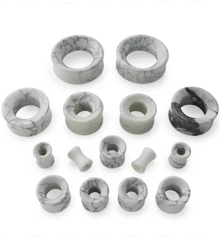 White Howlite Stone Double Flare Tunnels - Image 5