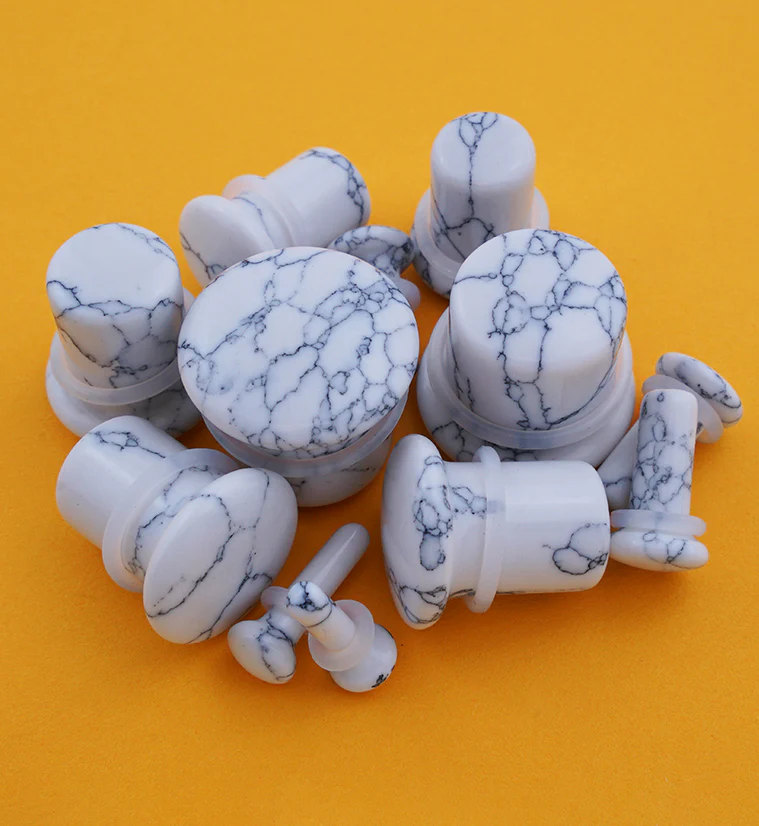 White Howlite Stone Single Flare Plugs - Image 3