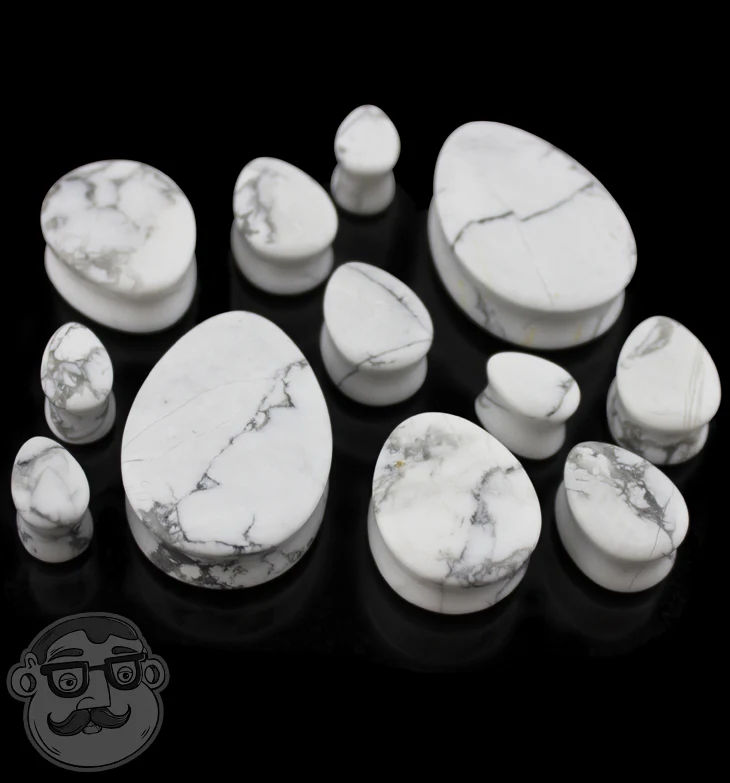 White Howlite Stone Teardrop Plugs - Image 3