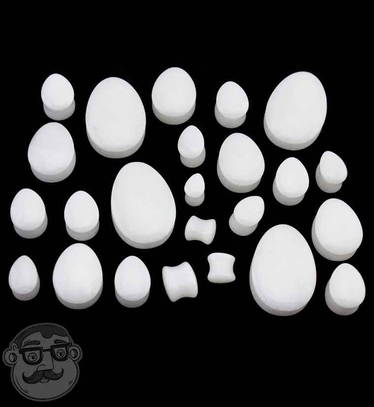 White Jade Teardrop Stone Plugs - Image 2
