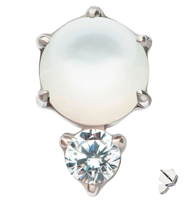 White MOP Shell Drop Clear CZ Titanium Threadless Top