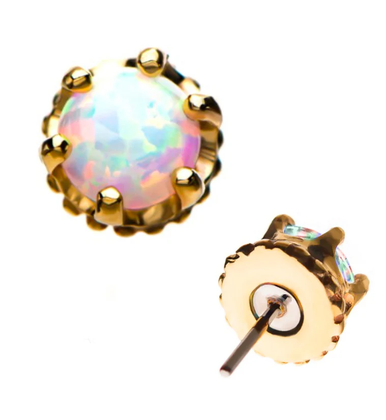 White Opal 14kt Gold Crown Threadless Top