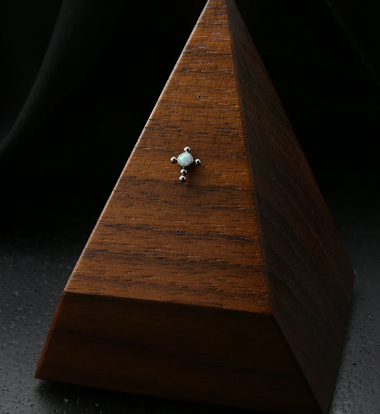 White Opalite Beaded Cross Titanium Threadless Top - Image 2