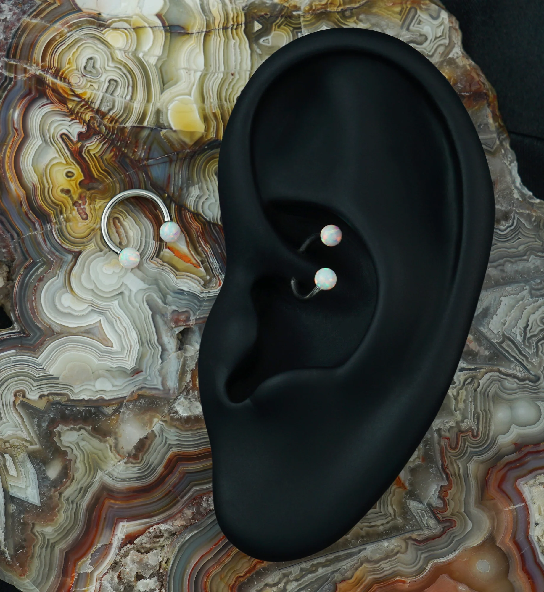 White Opalite Circular Stainless Steel Barbell - Image 3