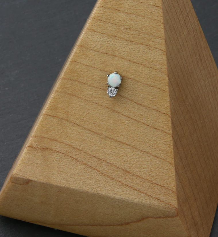 White Opalite Clear CZ Threadless Titanium Top - Image 2