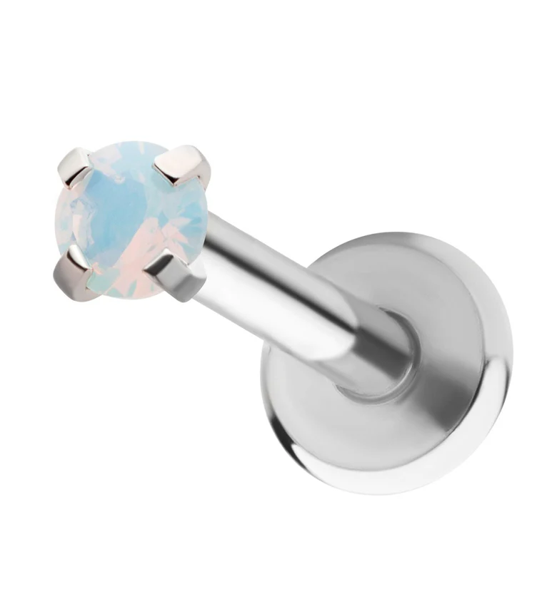 Opalite Glass CZ Stainless Steel Internally Threaded Labret