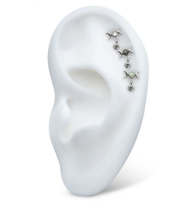 White Opalite Moon Phase Dangle CZ Internally Threaded Top - Image 3