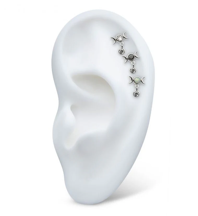 White Opalite Moon Phase Dangle CZ Threadless Top - Image 3