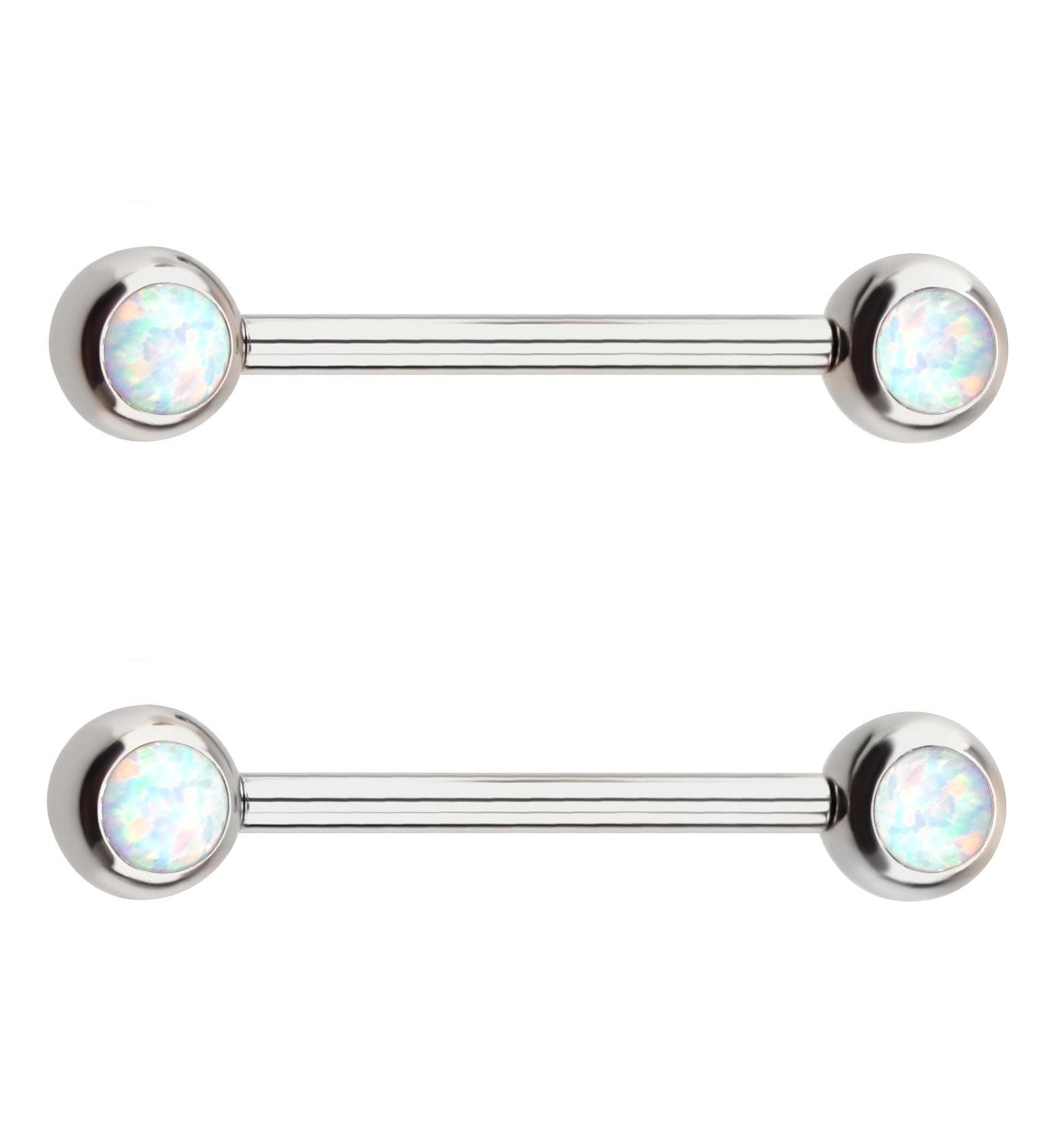 White Opalite Stainless Steel Threadless Nipple Barbells