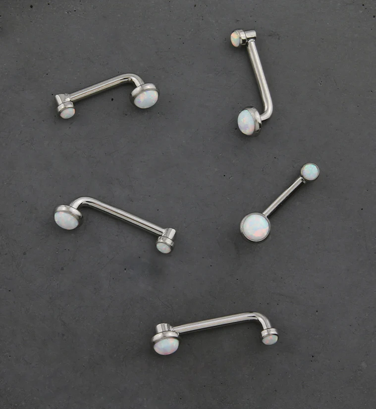 White Opalite Vertical Clitoral Hood Internally Threaded Titanium Barbell - Image 2
