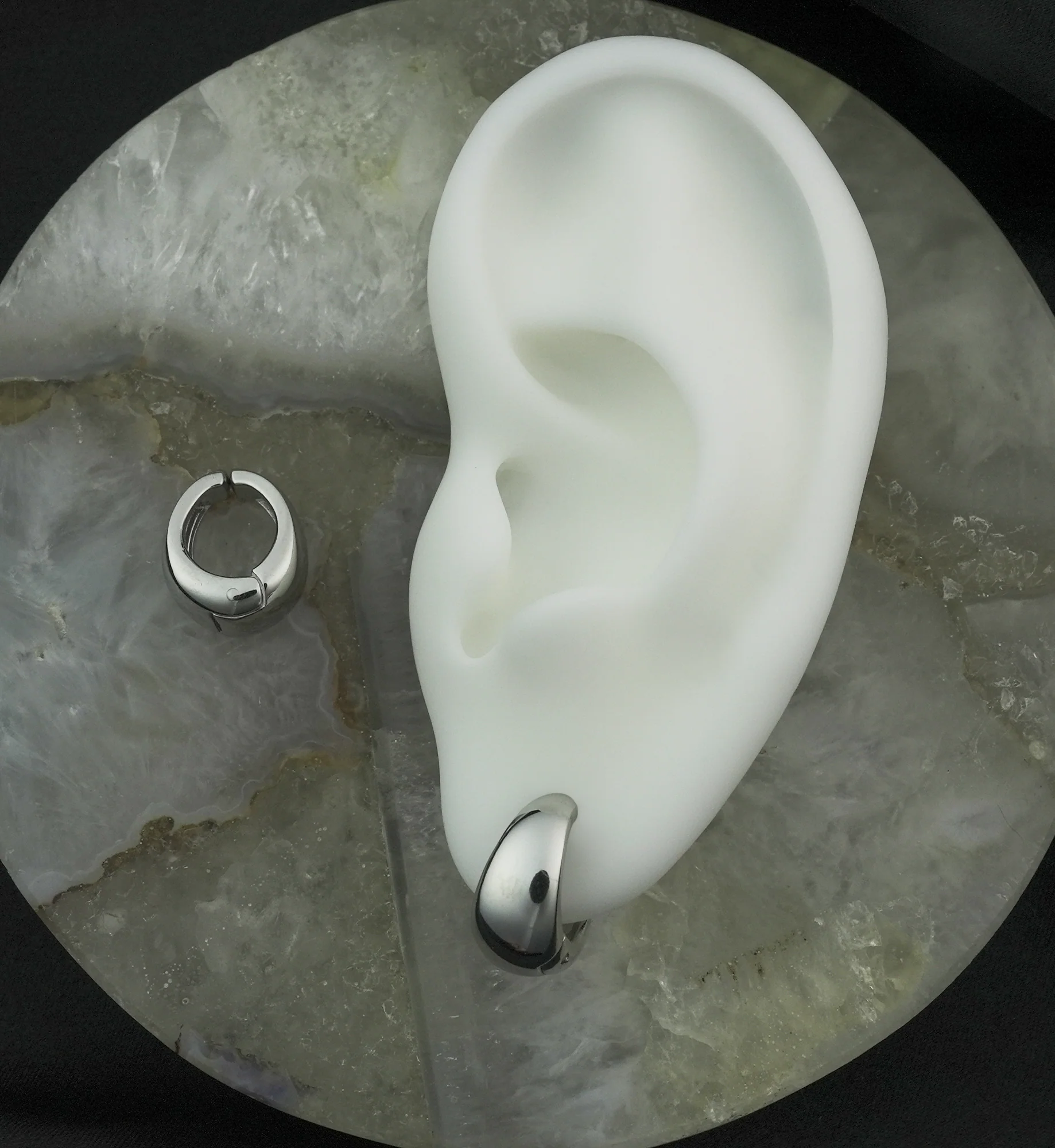 Wide Stainless Steel Hinged Hoop Huggie Clip-On Earrings - Image 2