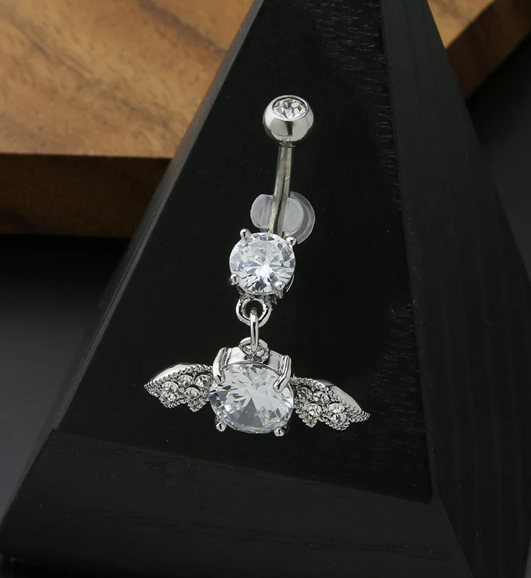 Winged Oval CZ Stainless Steel Belly Button Ring - Image 2