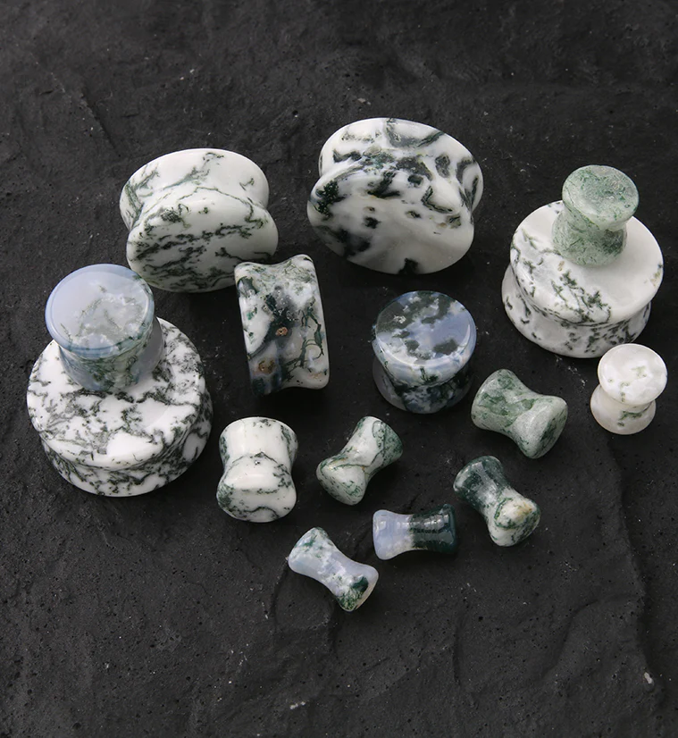 Winter Moss Agate Stone Plugs - Image 2