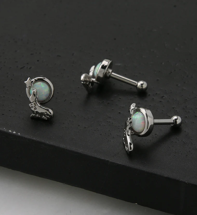 Wolf Howl White Opalite Cartilage Barbell - Image 3