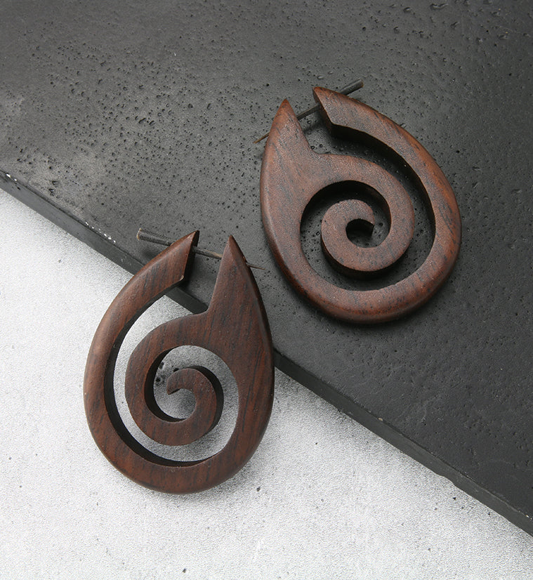 Wooden Rain Spiral Earrings - Image 2