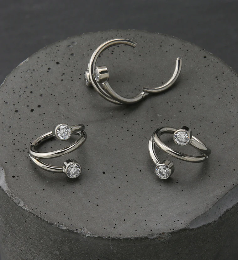 Wrap Double Clear CZ Titanium Hinged Segment Ring - Image 2