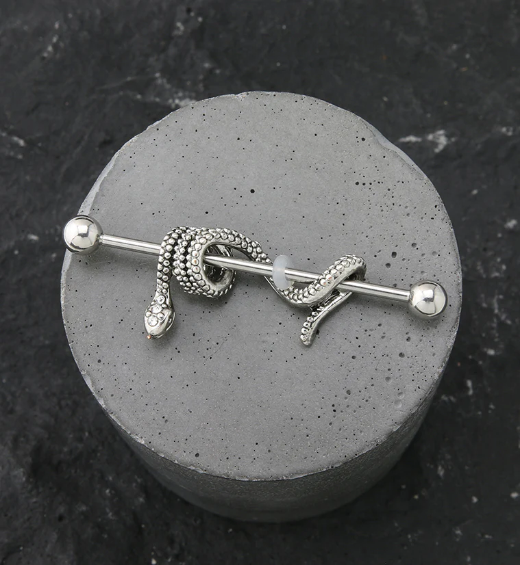 Wrapped Snake CZ Stainless Steel Industrial Barbell - Image 2
