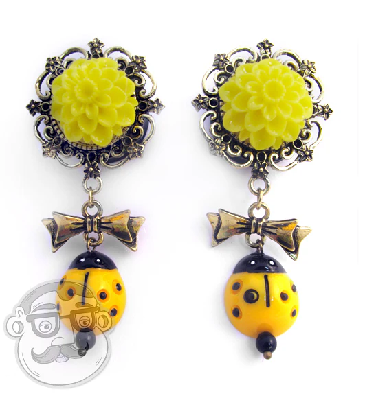 Yellow Dahlia Flower Dangle Plugs - Image 2