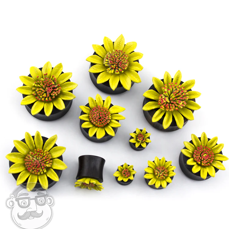 Yellow Sunflower Sono Wood Plugs - Image 4